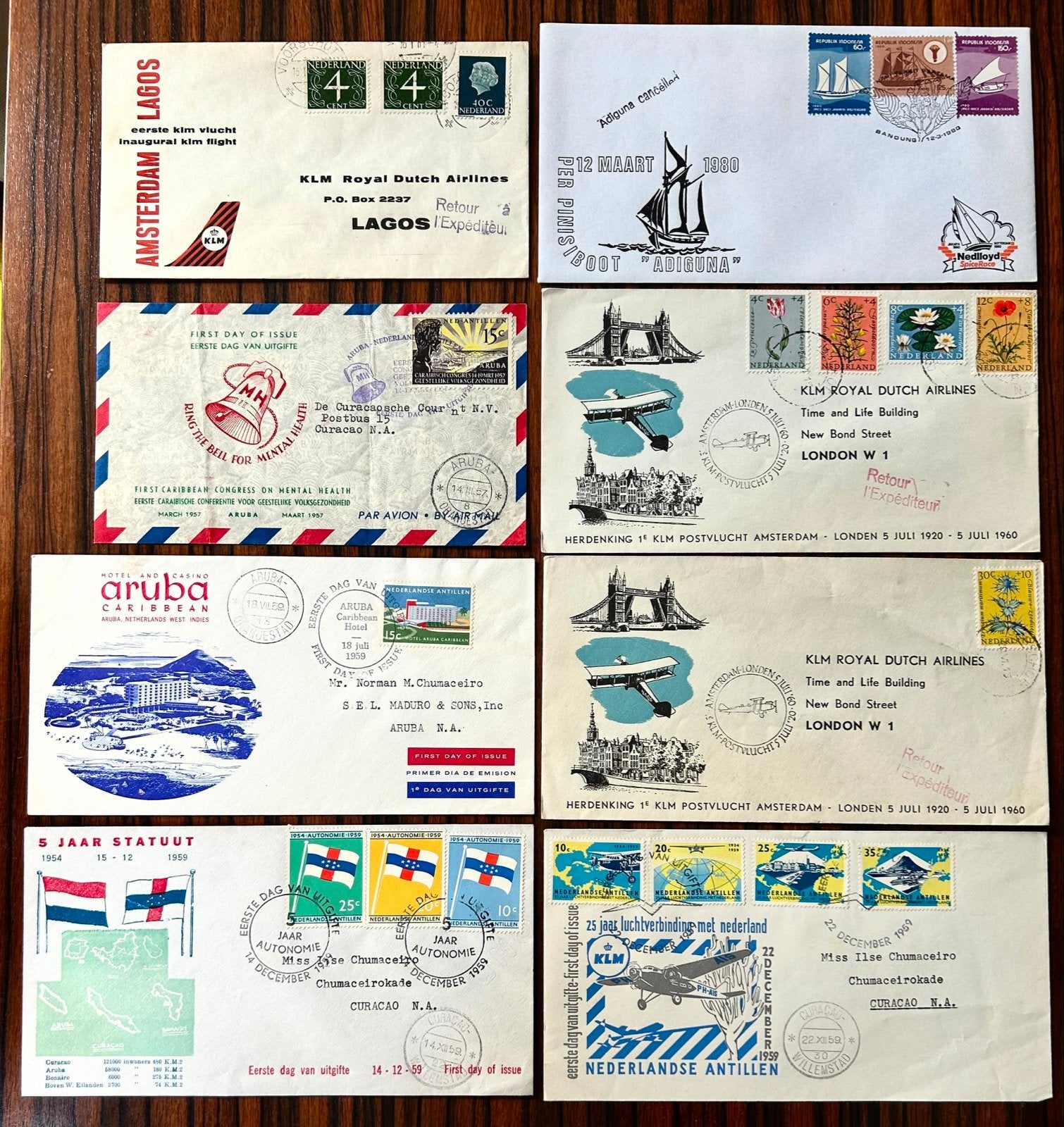 Collectie KLM Eerste Vlucht Enveloppen - Wereldwijd, Ophalen of Verzenden, Beschreven, Rest van de wereld