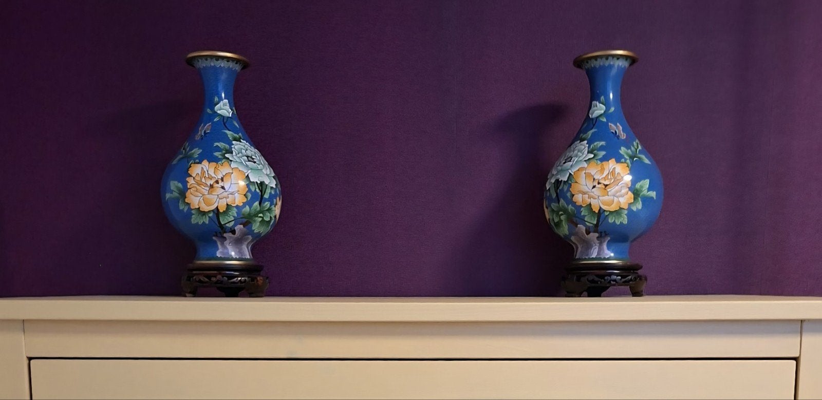 Set van 2 Cloisonné Vazen met Bloemen en Vlinders, Ophalen