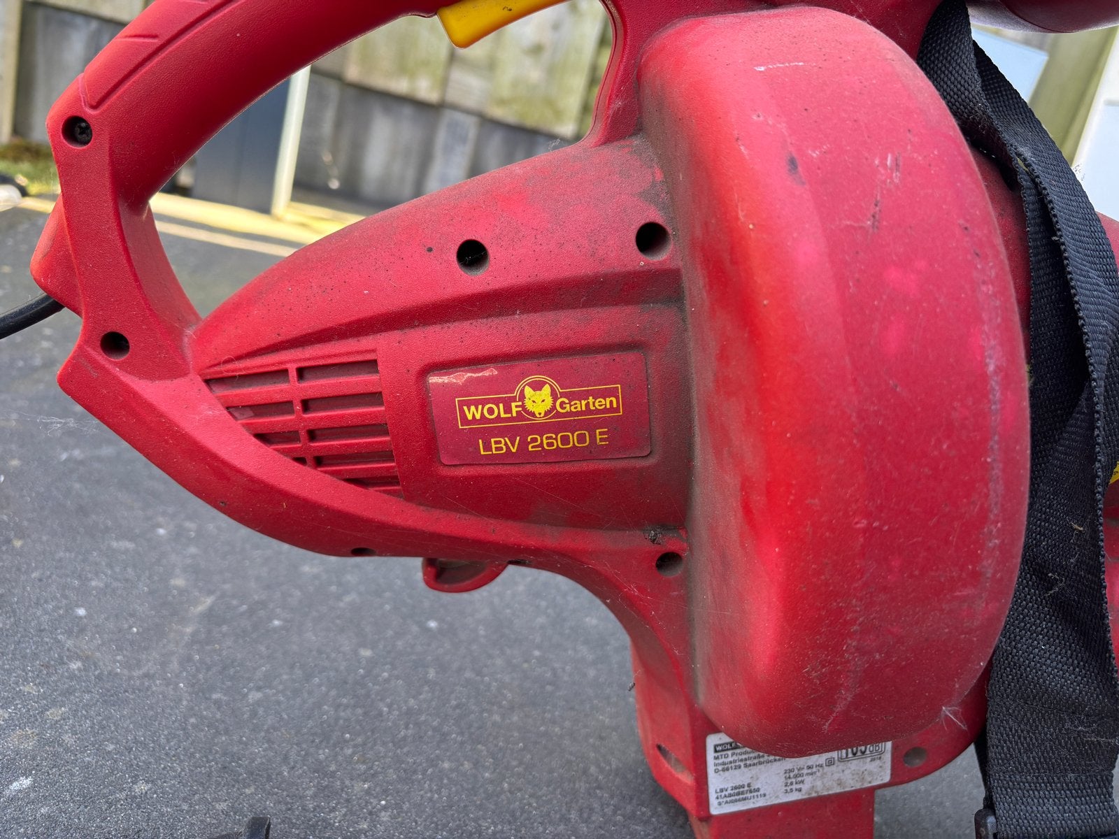 Wolf Garten LBV 2600 E Bladblazer/Bladzuiger zonder zak, Ophalen, Gebruikt, Handgedragen, Met neuswiel