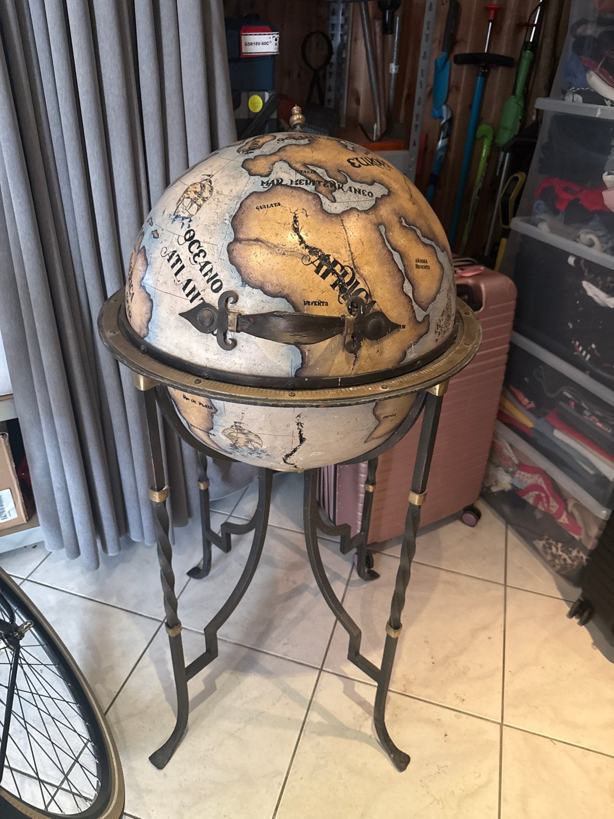 Antieke Globebar met opbergruimte, Ophalen, Gebruikt, Draaibaar, Globebar
