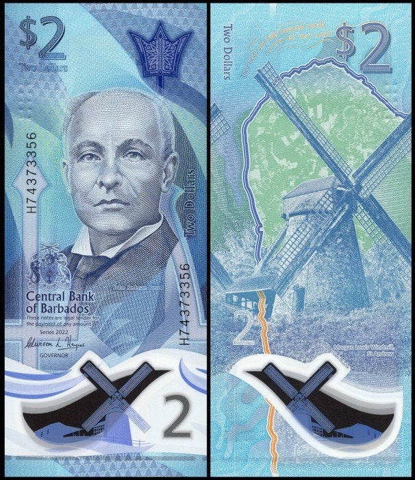 Barbados 2022, de 2 nieuwste polymeer biljetten (UNC), Verzenden, Zuidoost-Azië, Setje