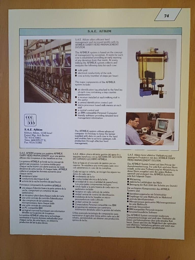 Folder S.A.E. Afikim melkmachines, Ophalen of Verzenden, Gelezen, Tractor en Landbouw