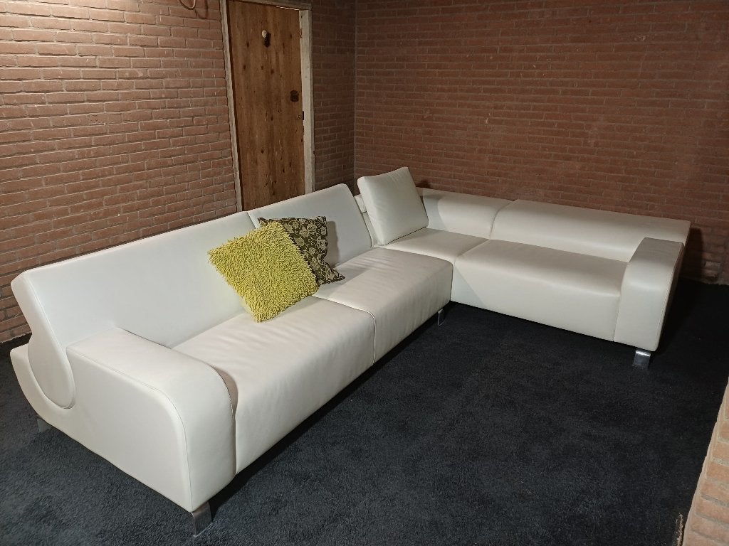 Design hoekbank Leolux B-Flat (wit leer) Incl. salontafel, Huis en Inrichting, Banken | Bankstellen, Ophalen, 250 tot 300 cm, 100 tot 125 cm