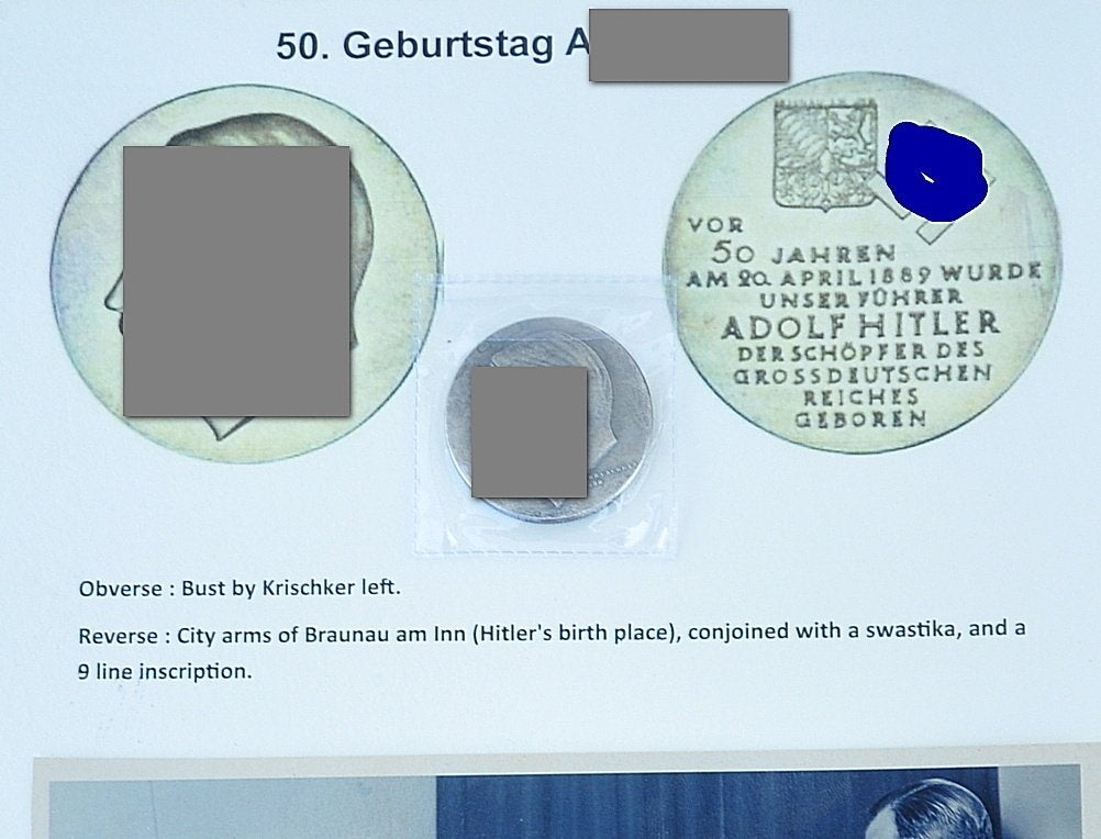 50ste verjaardag van Adolf Hitler, Medaille + foto's, Verzamelen, Militaria | Tweede Wereldoorlog, Verzenden, Overige soorten