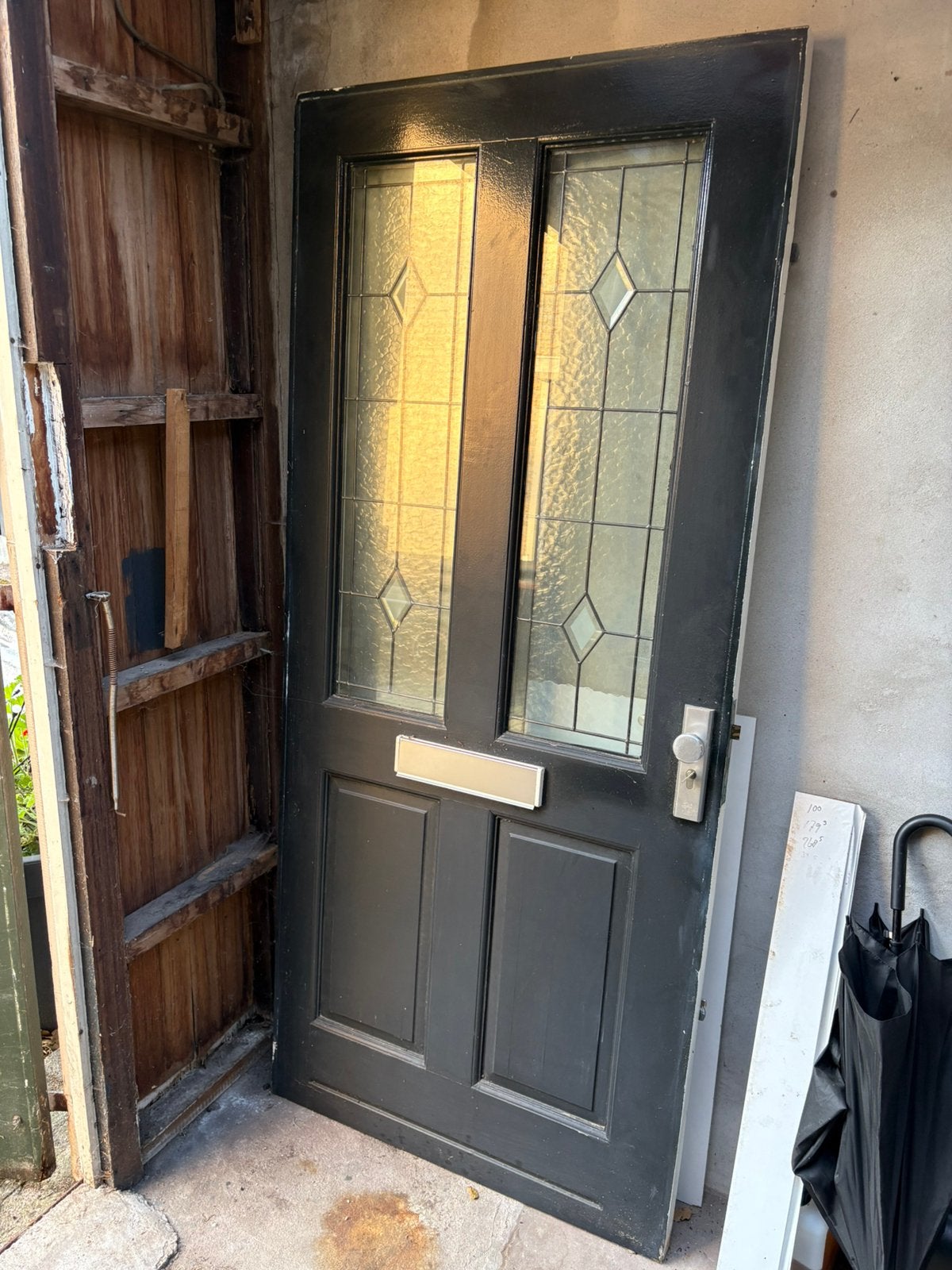 Voordeur hardhout met glas in lood, Ophalen, 200 tot 215 cm, Glas, Buitendeur