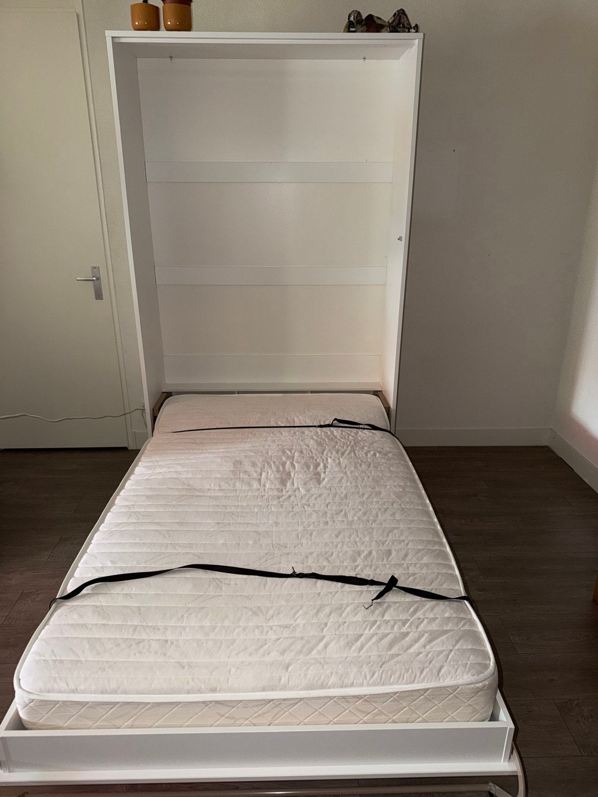 Opklapbed / Wandbed - hoogglans wit, eenpersoons, Ophalen, Eenpersoons, Wit, Overige maten