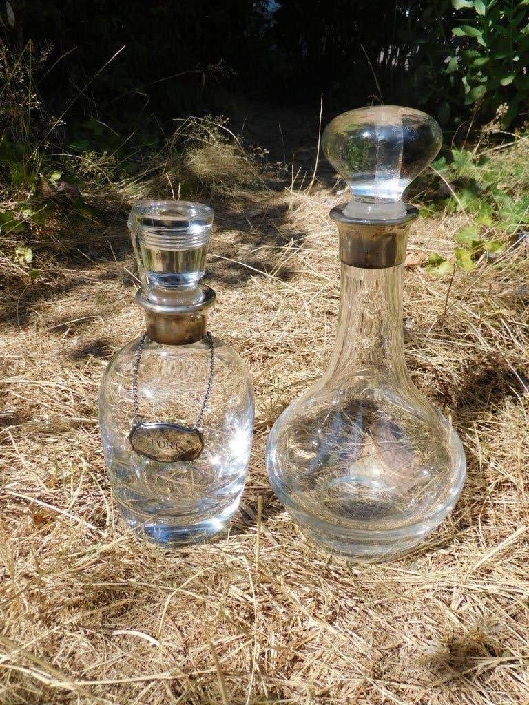 2 kristallen karaffen met montuur van zilver, Ophalen, Zilver