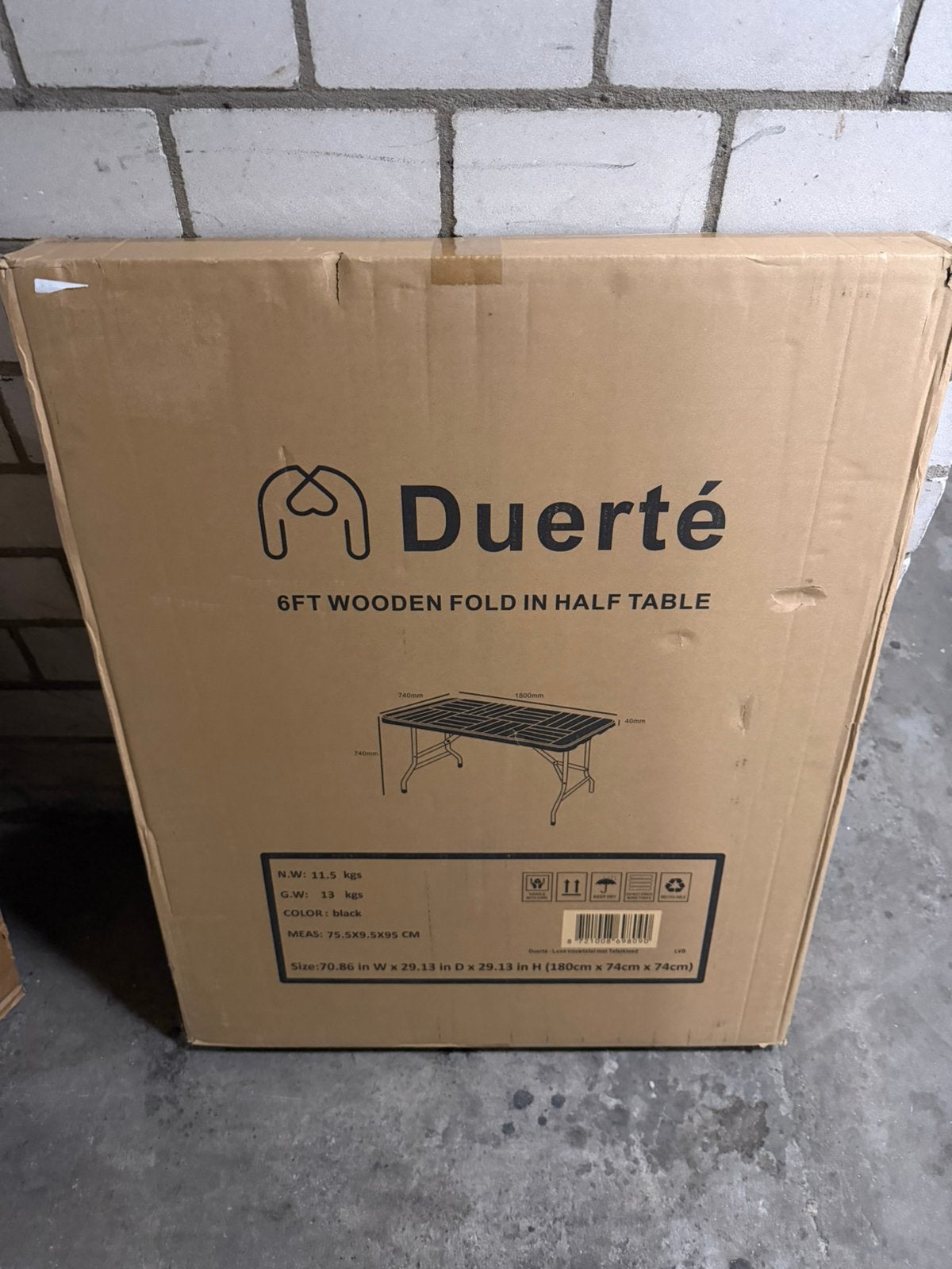Duerté 6FT Klaptafel / Tuintafel (180 cm) – Nieuw in doos!, Overige materialen, ., Vierkant, Nieuw