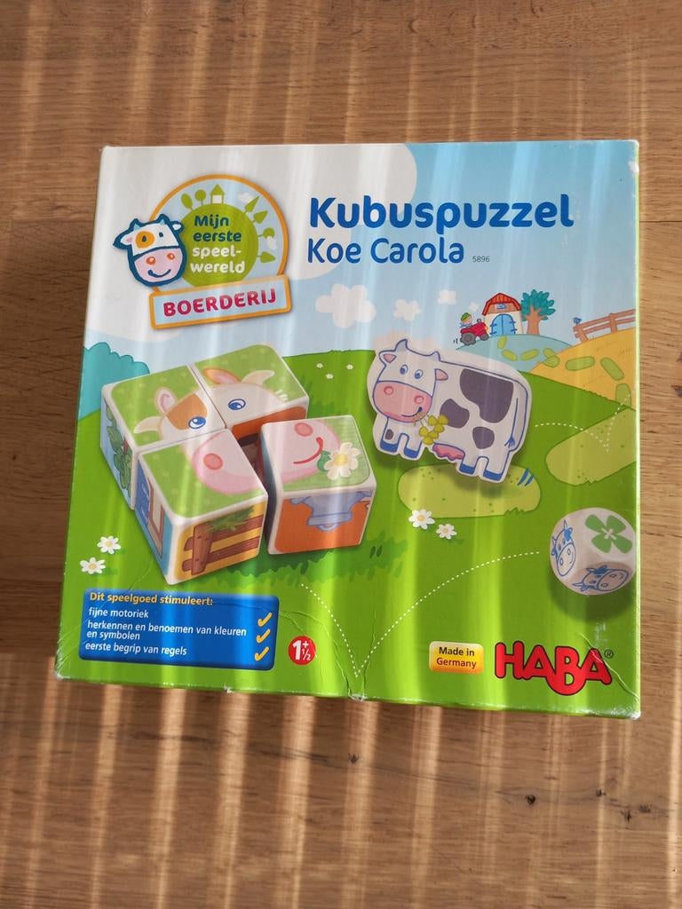 HABA Kubuspuzzel Koe Carola Boerderij, Ophalen of Verzenden, Zo goed als nieuw, Van hout, Minder dan 10 stukjes
