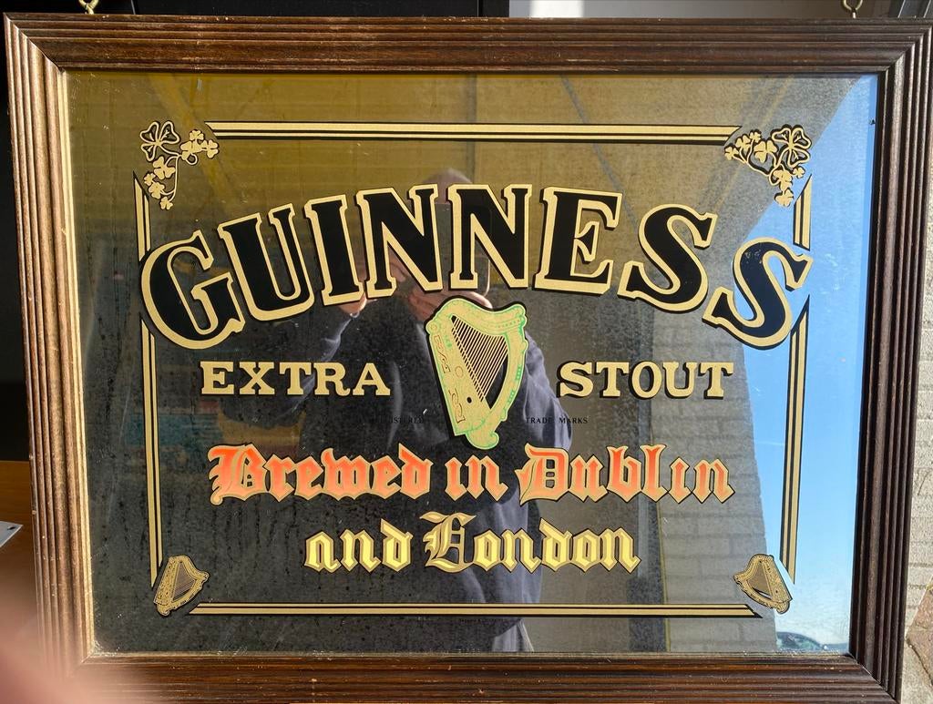Vintage Guinness Spiegel - Extra Stout - 67 x 52 cm, Antiek en Kunst, Ophalen of Verzenden, Rechthoekig, 50 tot 100 cm, Minder dan 100 cm
