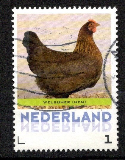 gestempelde zegel. persoonlijke. uit vel van 3. kip, Ophalen of Verzenden, Na 1940, Gestempeld