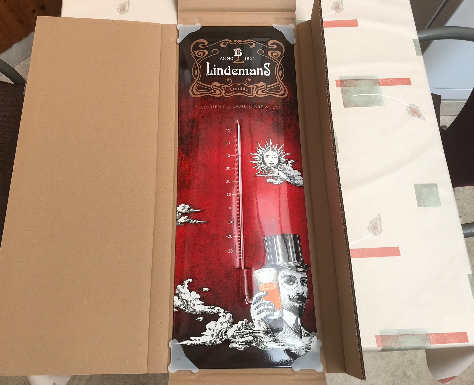 Lindemans emaille thermometer/reclamebord, Ophalen of Verzenden, Nieuw, Reclamebord