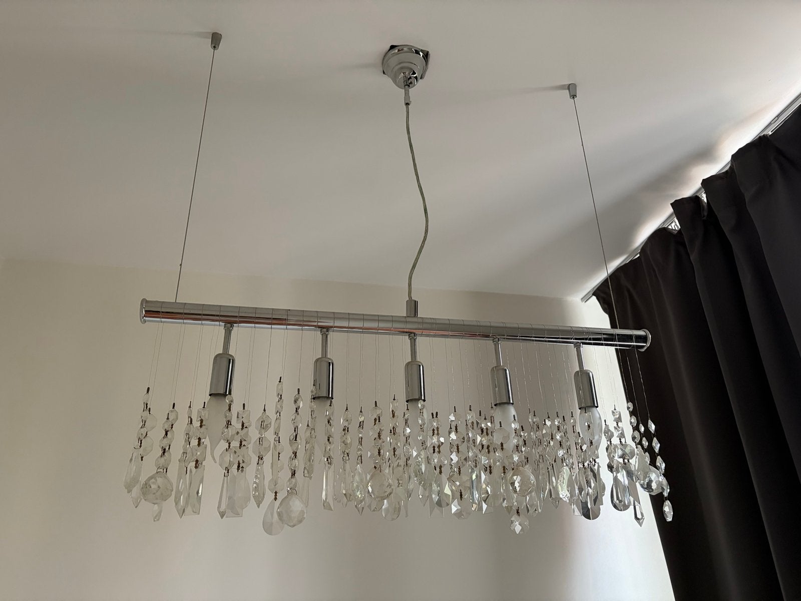 Topdeal! Moderne hanglamp met kristallen decoratie, Ophalen, Zo goed als nieuw, Metaal, E14 (klein)