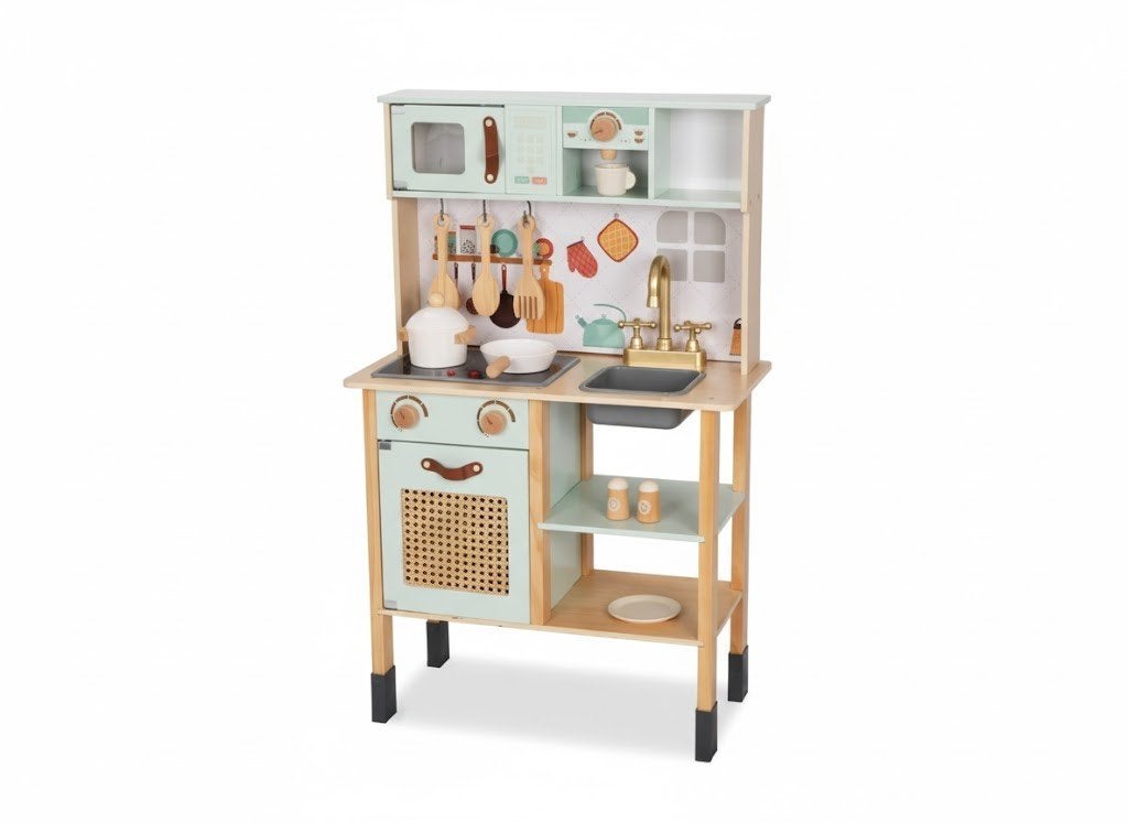 Houten Speelkeuken met Accessoires - Mintgroen, Ophalen of Verzenden, Nieuw, Hout, Speelkeuken