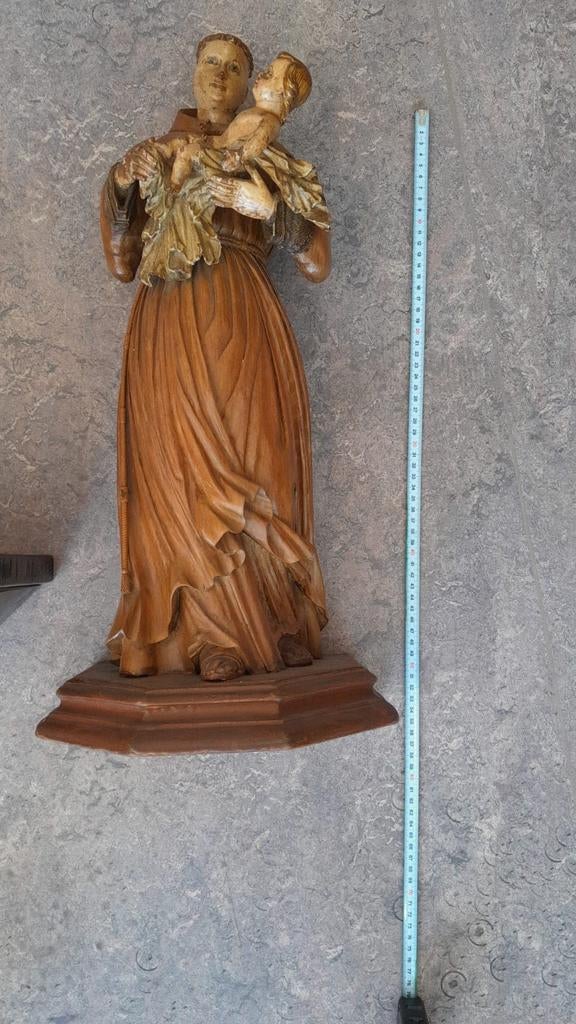 Antiek Houten Beeld Sint-Antonius met Kind, Ophalen, Zo goed als nieuw, Beeld(je)