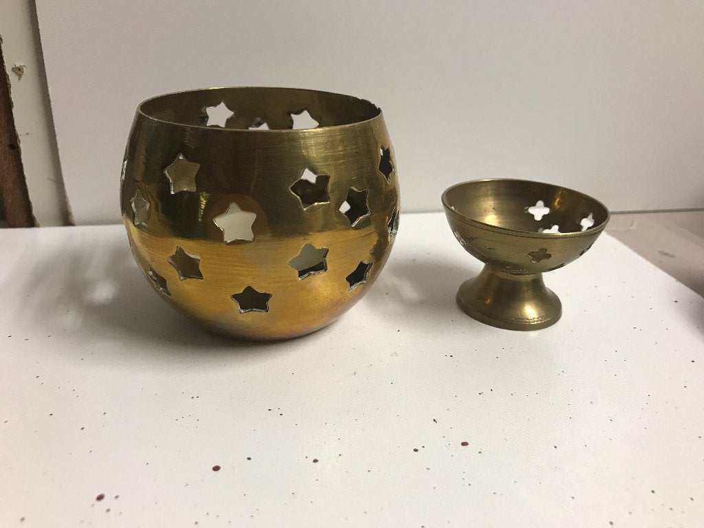 Messing theelichthouder en wierookbrander set, 10 cm, Overige merken, Waxinelichthouder, Ophalen of Verzenden