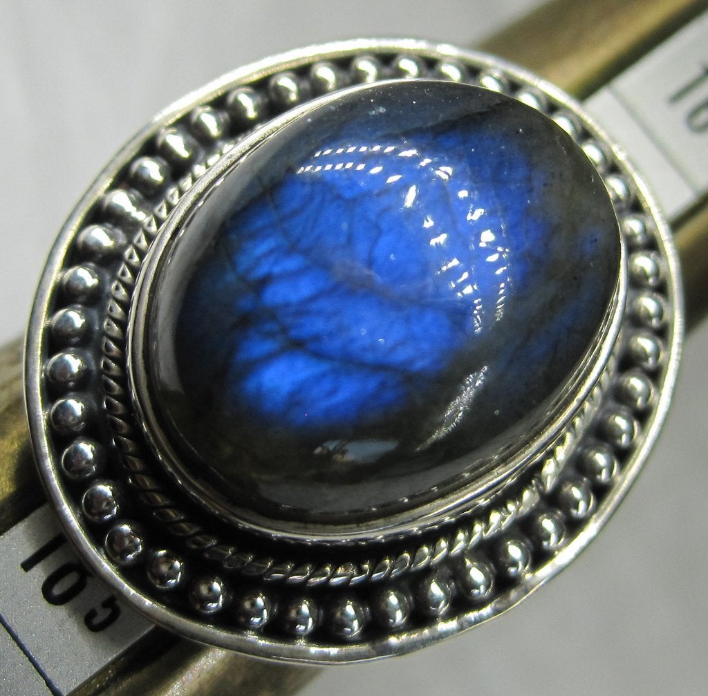Labradoriet excellent blauw kleur bijzonder zilver 925 ring, Ophalen, Blauw, Zo goed als nieuw, 17 tot 18