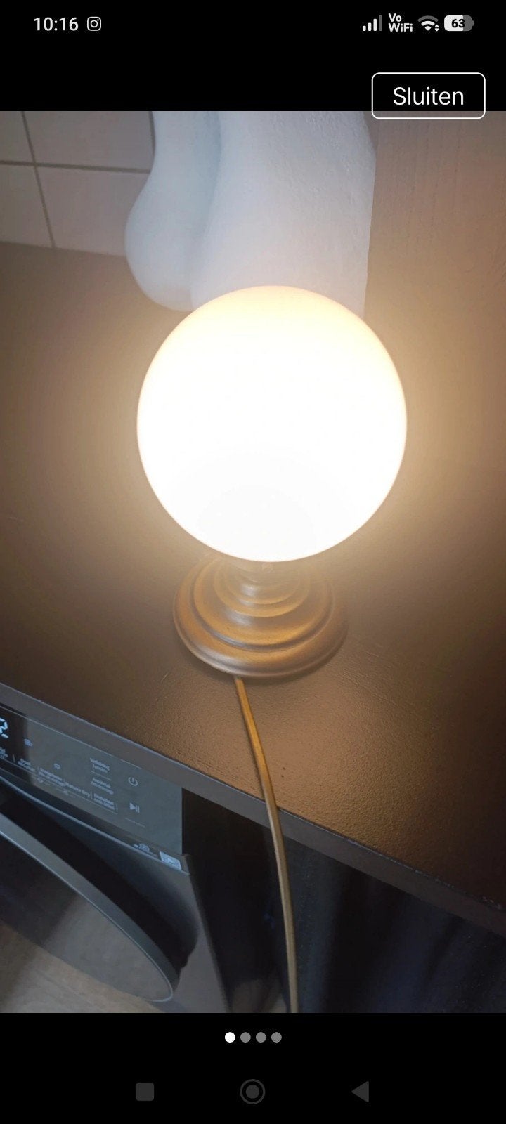 Vintage bolvormige tafellamp met messing voet, Ophalen