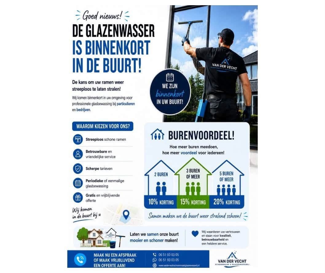 Gratis glasbewassing bij complete schoonmaak, burenactie!