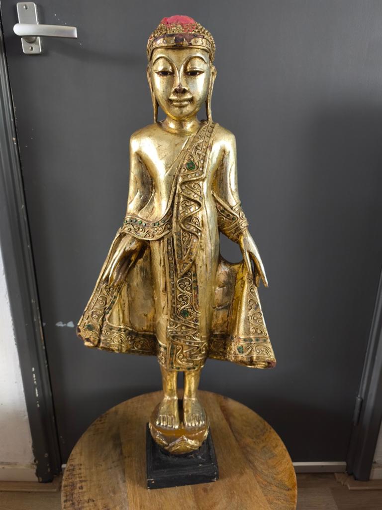 Burmese Mandalay buddha hout Myanmar Thailand, Ophalen of Verzenden