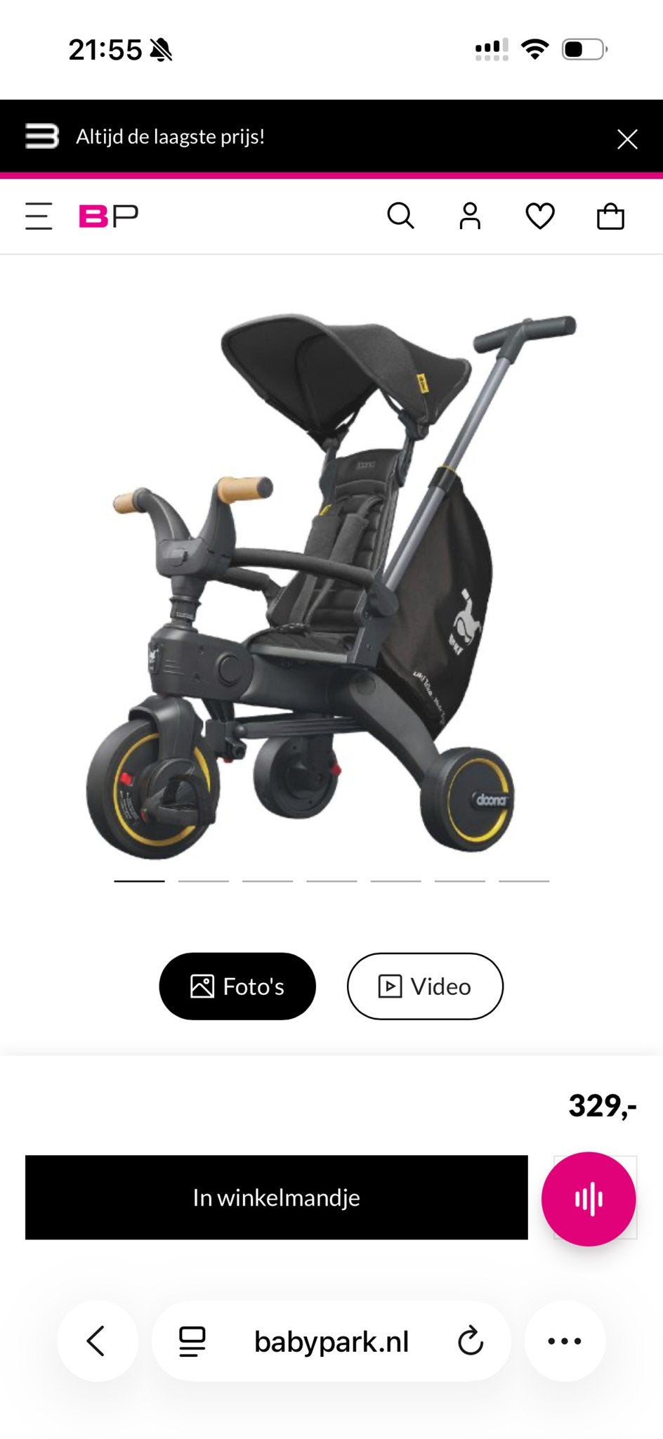 Doona Liki Trike S5 - Compacte opvouwbare driewieler, Ophalen, Gebruikt, Duwstang
