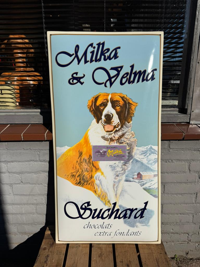 Groot Milka emaille reclame bord, Ophalen, Zo goed als nieuw, Reclamebord
