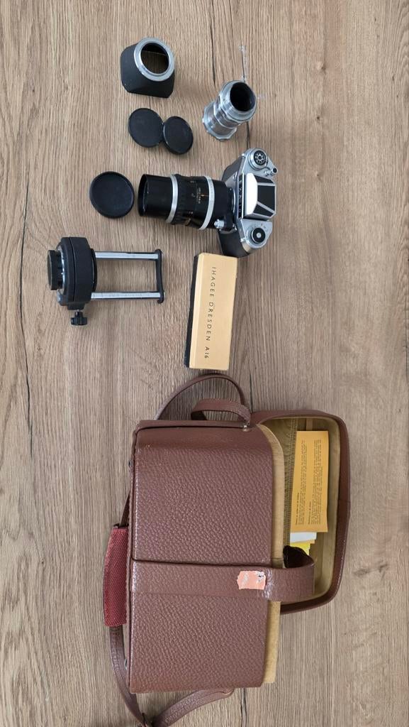 Vintage Exa 1a spiegelreflexcamera met accessoires, Audio, Tv en Foto, Fotocamera's Analoog, Ophalen, Gebruikt, Spiegelreflex