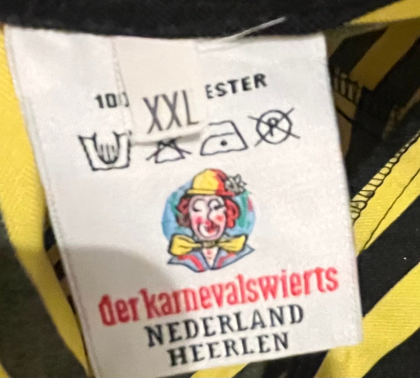 Carnavalskleding: Geel-zwart gestreepte tuinbroek XXL, Carnaval, Overige maten, Ophalen of Verzenden, Zo goed als nieuw