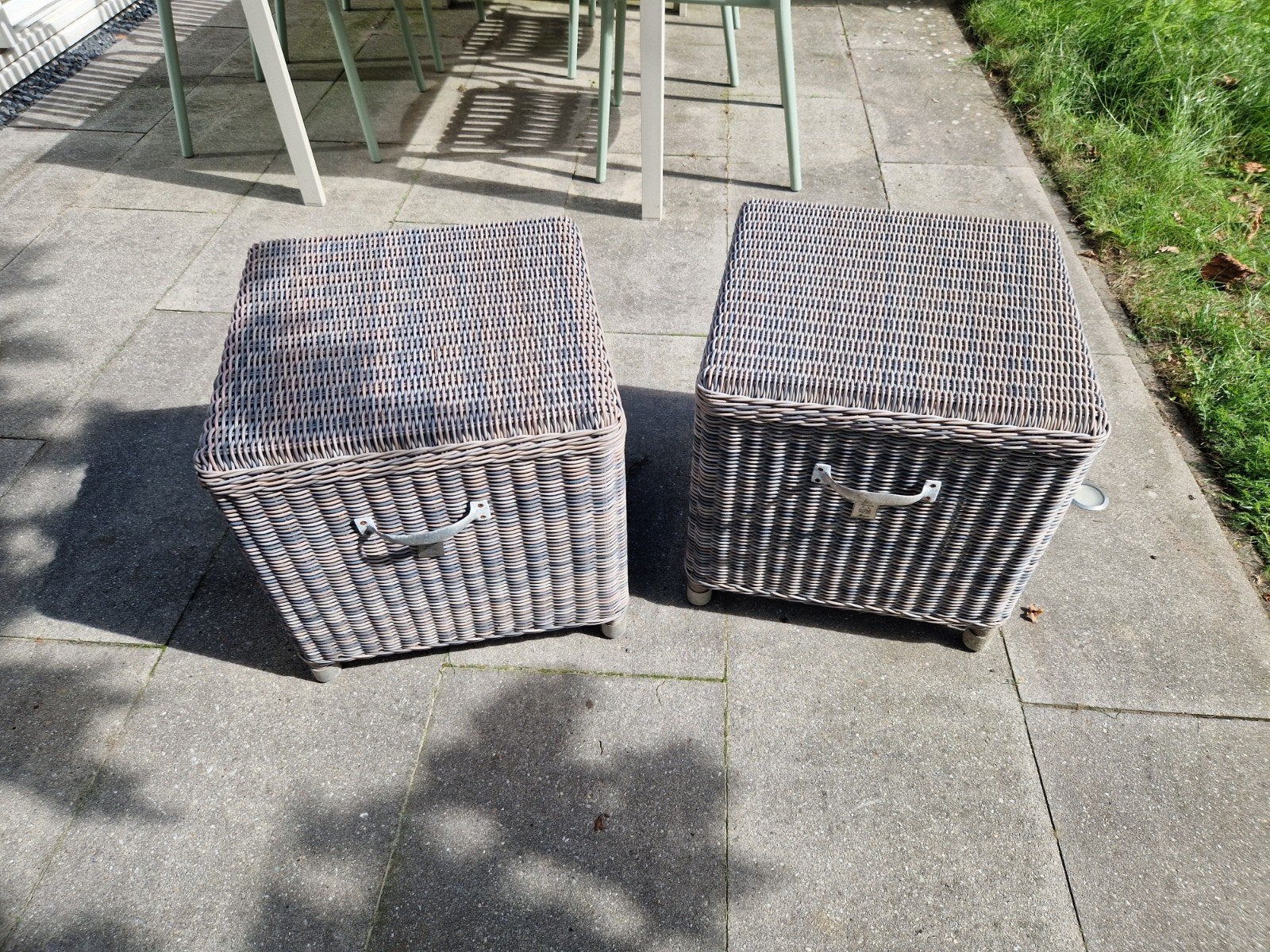 2x Rivièra Maison Rattan Hocker / Poef / Voetenvilt (ook per, Ophalen, Rond, Kunststof, Minder dan 50 cm