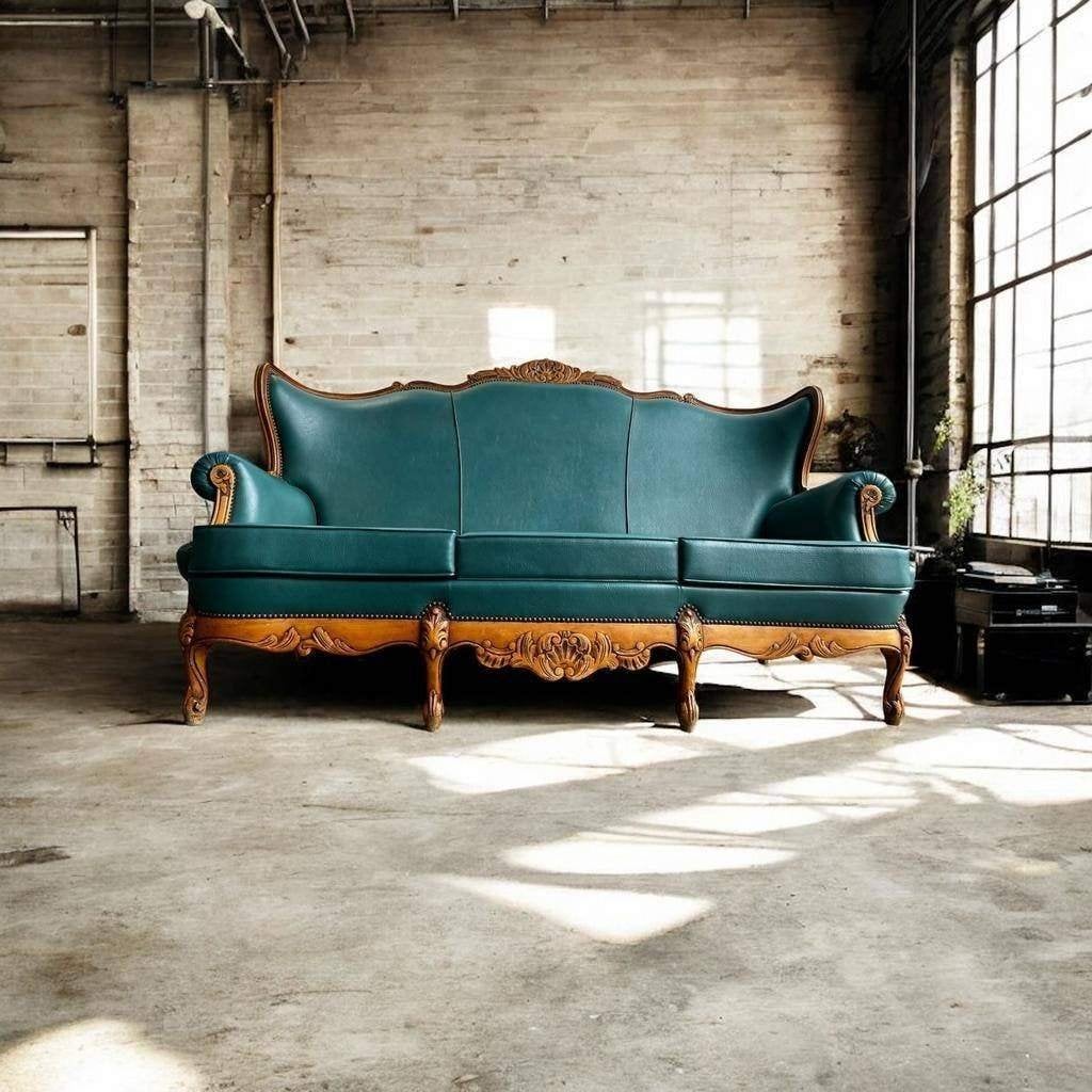Vintage turquoise barok zetel / canapé / bank, Ophalen