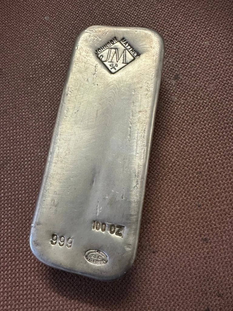 Zilveren baar 100 oz Johnson Matthey 999 fijn, Postzegels en Munten, Ophalen of Verzenden, Zilver