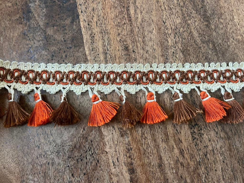 Vintage franjeband sierband oranje bruin per meter, Ophalen of Verzenden, Nieuw, Lint, Band of Elastiek