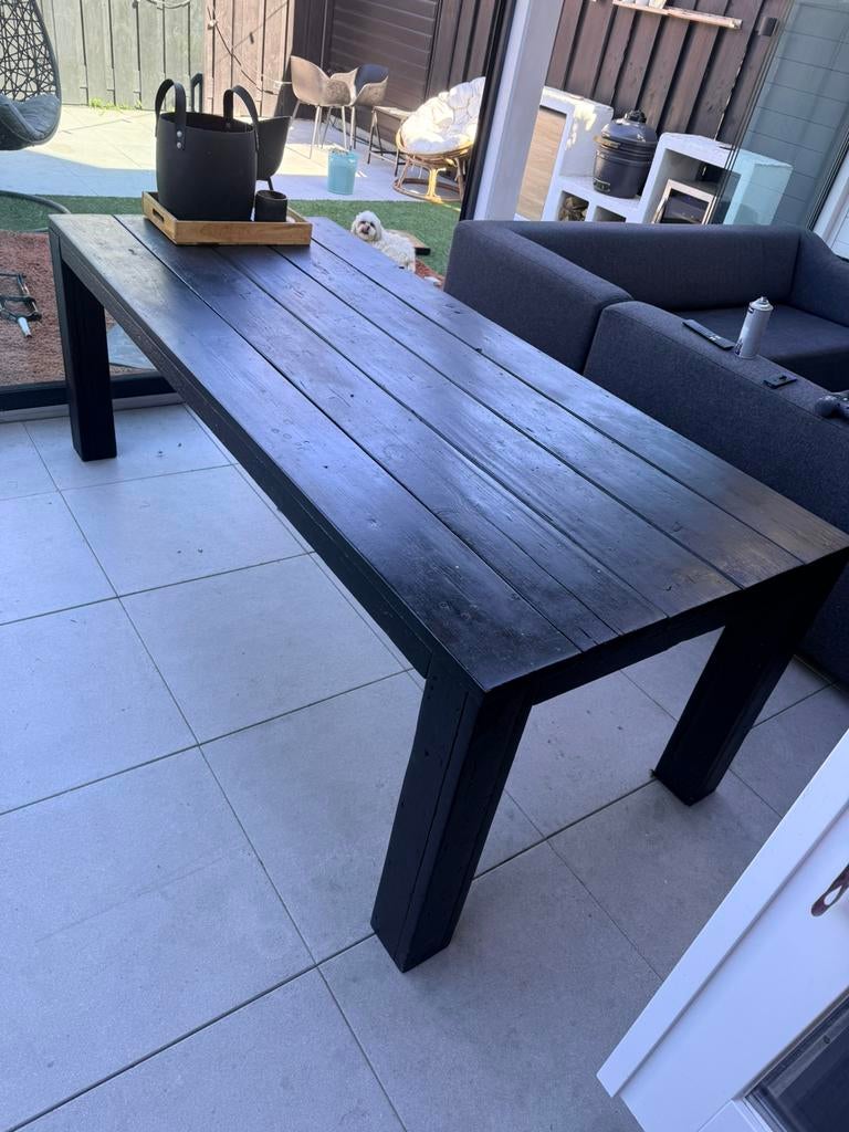 Steiger houten tafel zwart., Tuin en Terras, Ophalen, Gebruikt, Rechthoekig, Hout