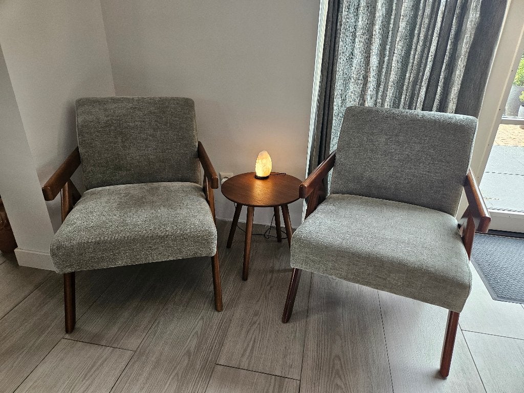 2x Fauteuils en kleine tafel, Huis en Inrichting, Fauteuils, Ophalen, 75 tot 100 cm, Zo goed als nieuw, Stof