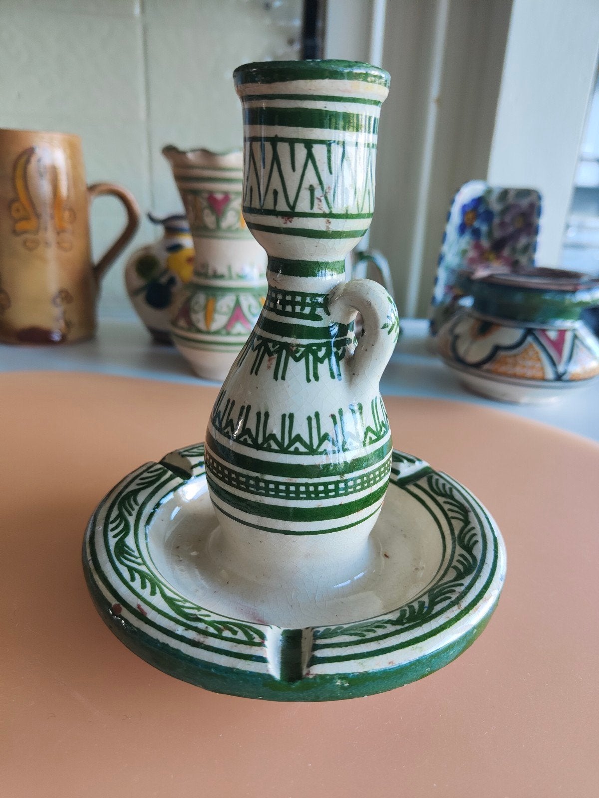 Vintage Marokkaanse Kandelaar/Asbak - Groen Keramiek, Ophalen