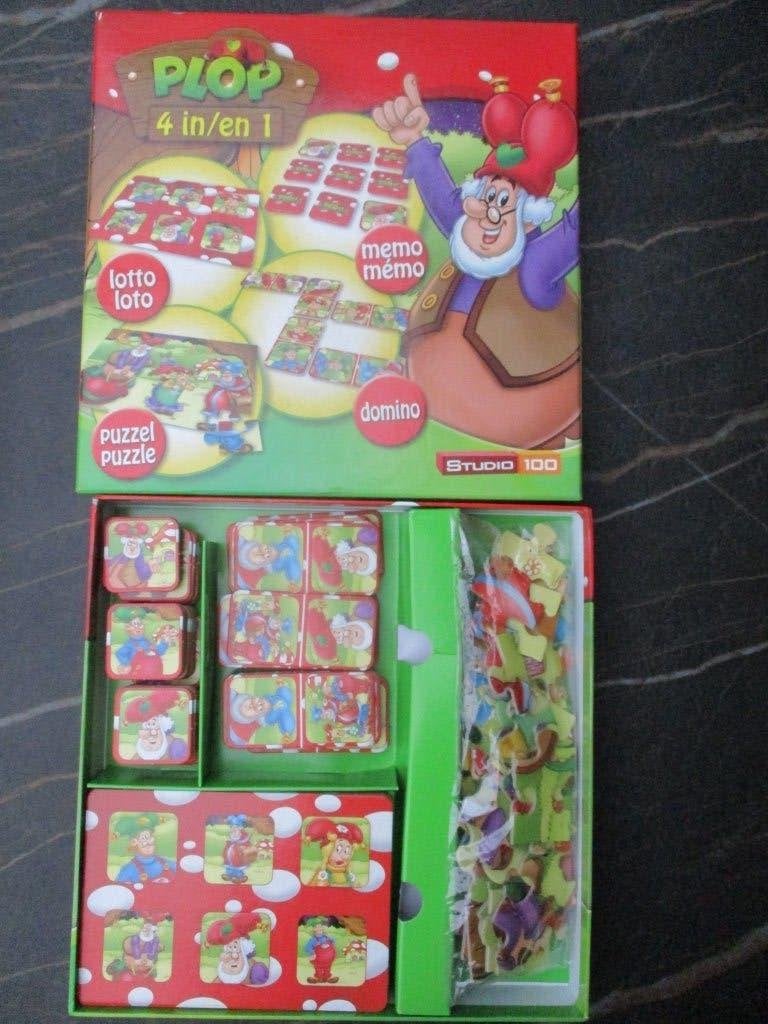 Kabouter Plop 4 in 1 spellen doos Memo Lotto Domino Puzzel, Ophalen of Verzenden, Zo goed als nieuw, Puzzelen