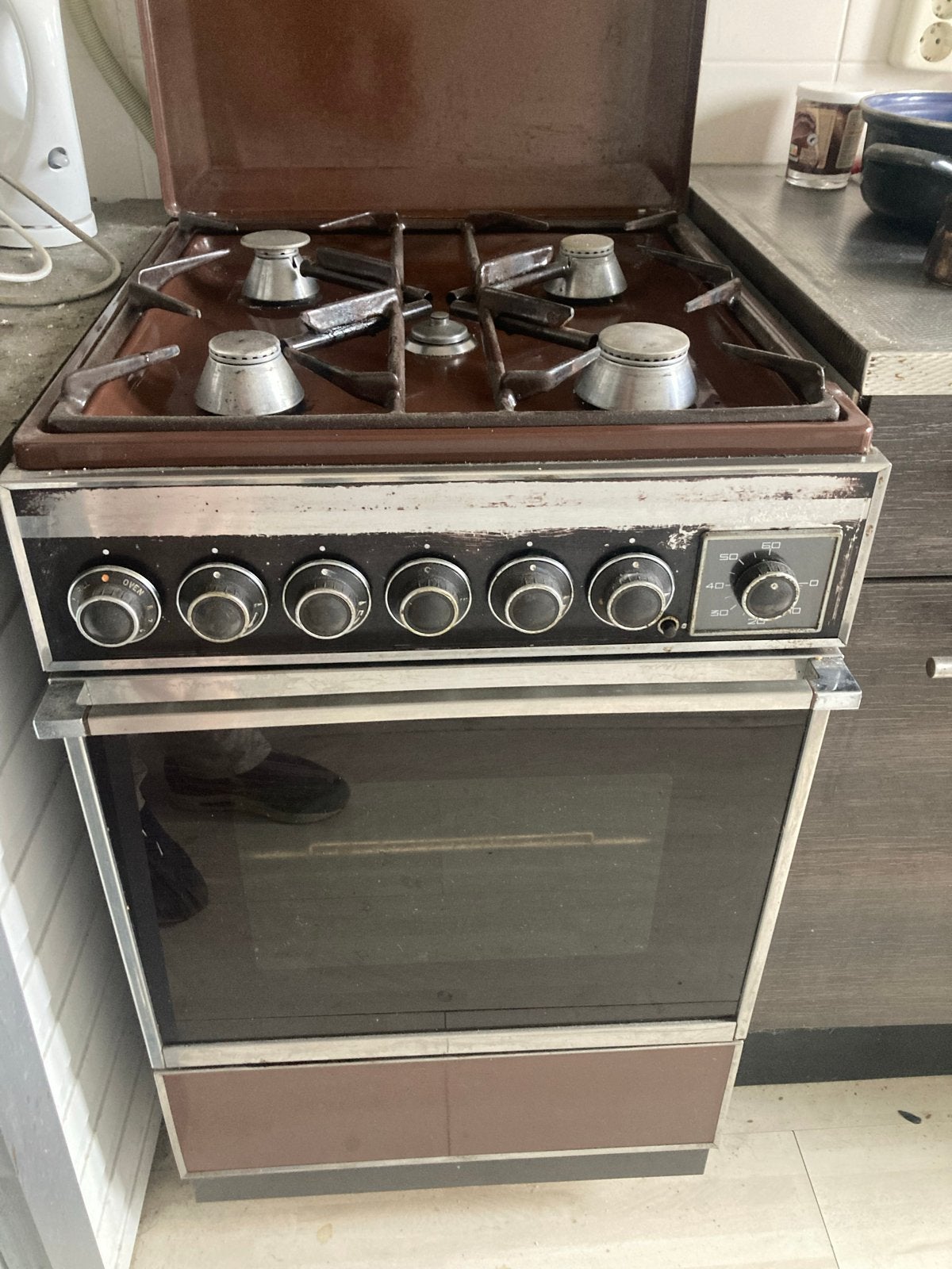 Gasfornuis met oven - Gebruikt, Witgoed en Apparatuur, Fornuizen, Ophalen, Gebruikt, 4 kookzones, Gas