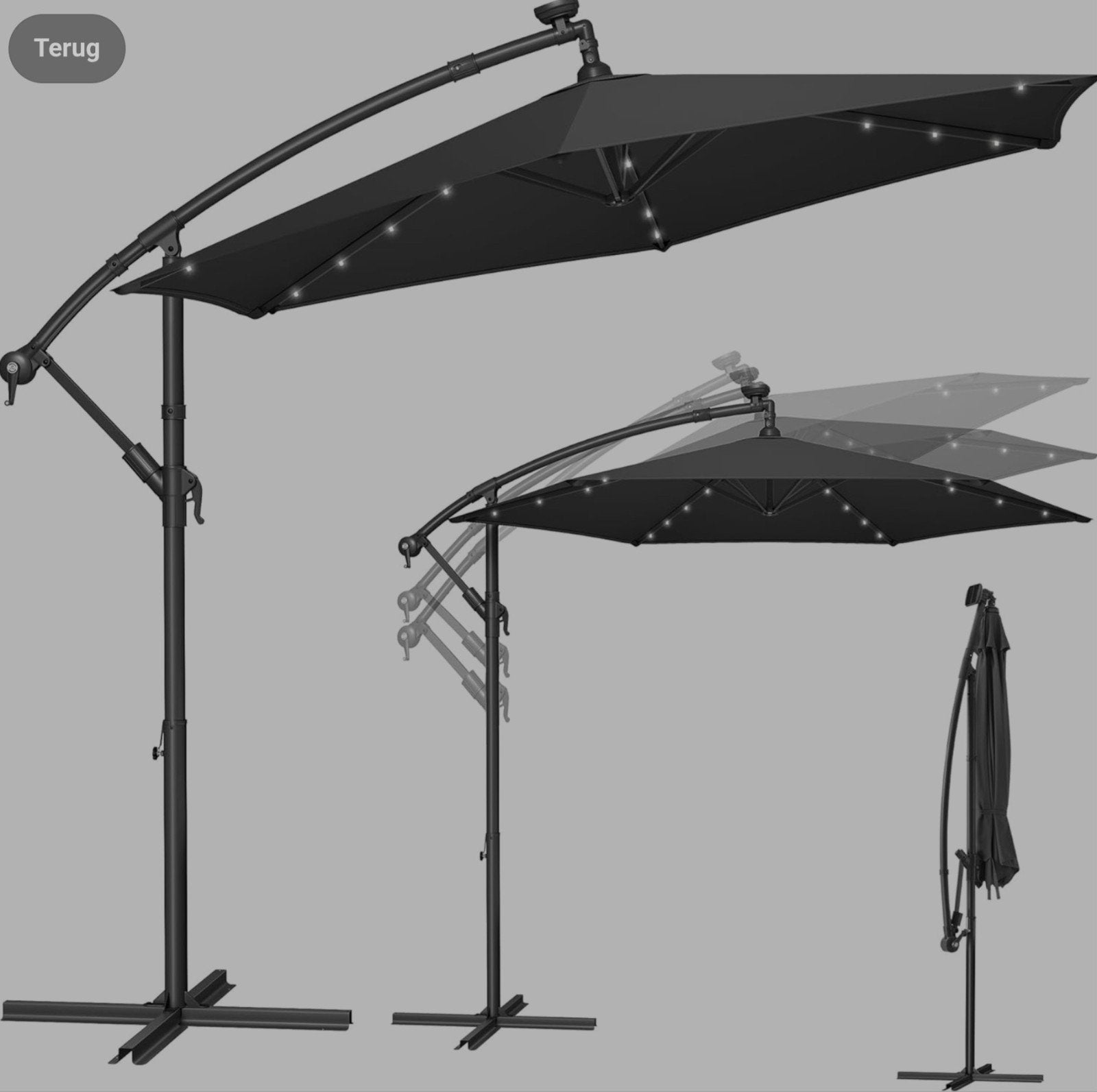 SONGMICS Parasol met led-verlichting, Ophalen of Verzenden, Nieuw, Zweefparasol