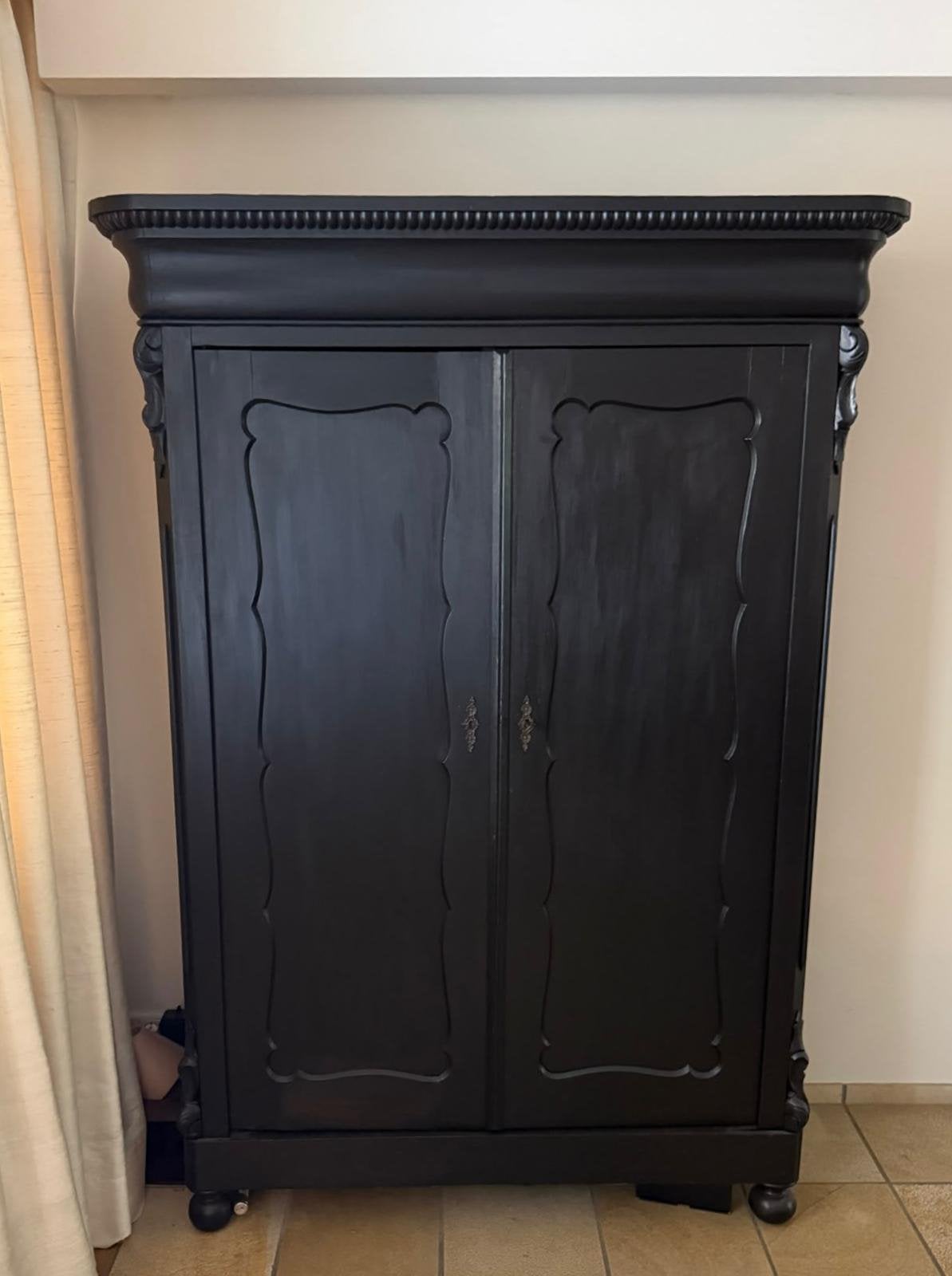 Antieke Biedermeier kast, 182x133x 40 cm, matzwart, Ophalen