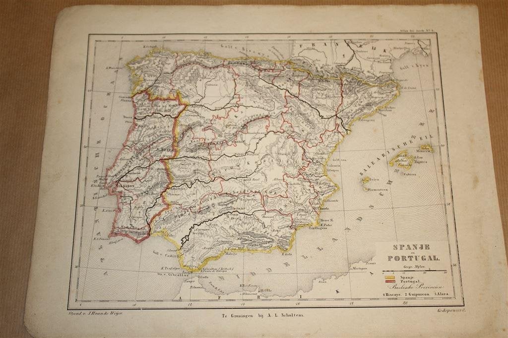 Zeldzame antieke kaart - Spanje en Portugal - 1860 !!, Gelezen, Spanje, Ophalen of Verzenden, Landkaart