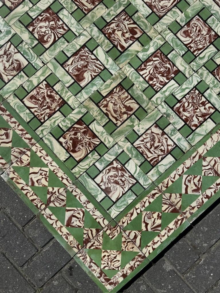Groen gevlamde cementtegels., Doe-het-zelf en Verbouw, Tegels, Overige materialen, Gebruikt, Minder dan 20 cm, Vloertegels