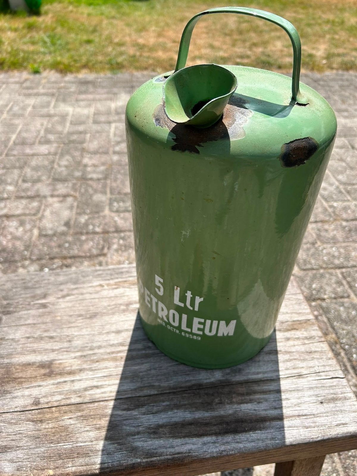 Vintage 5 Liter Petroleum Kan - Groen Emaille, Antiek en Kunst, Ophalen