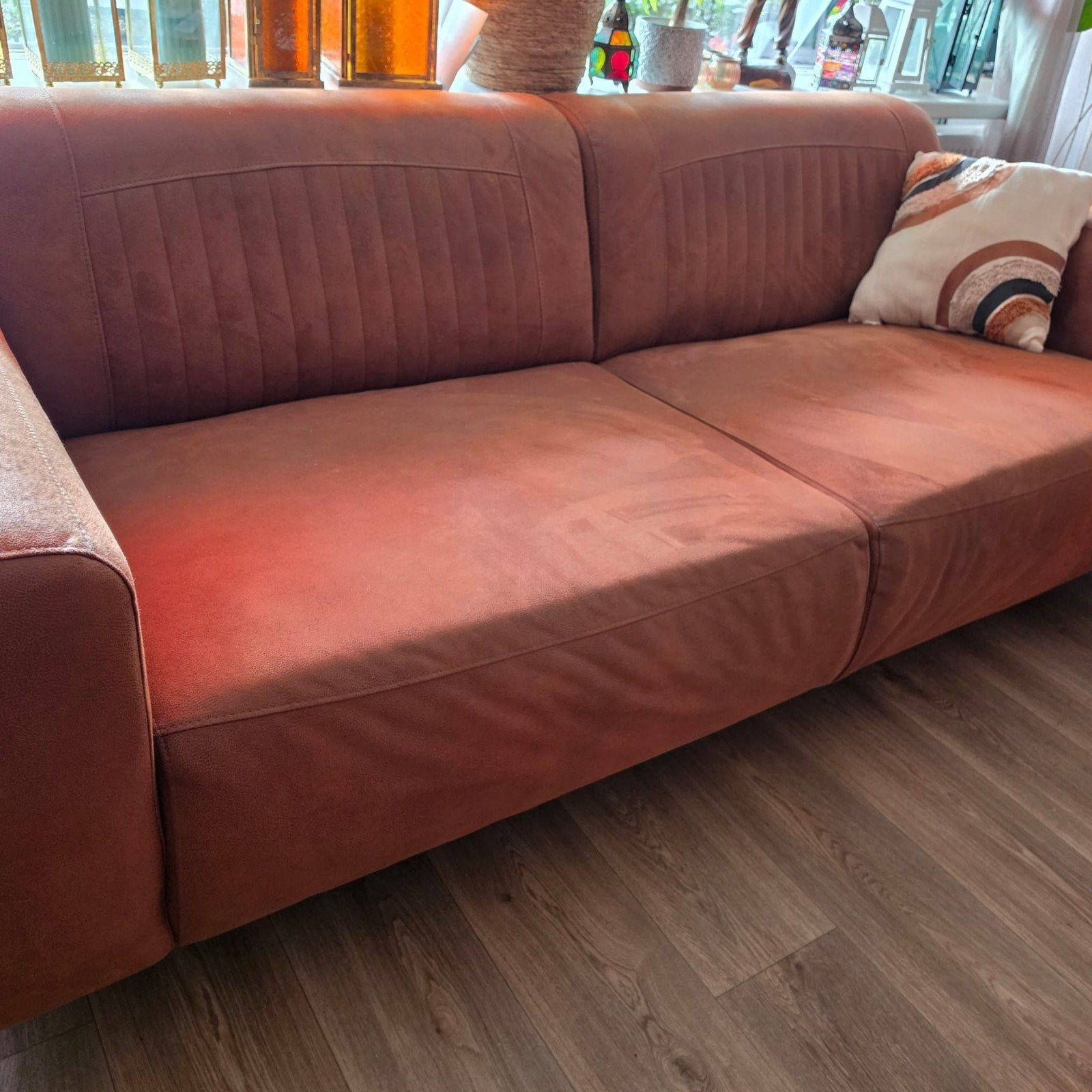 3 zits bank  cognac kleur, Ophalen, Gebruikt, Rechte bank, Leer