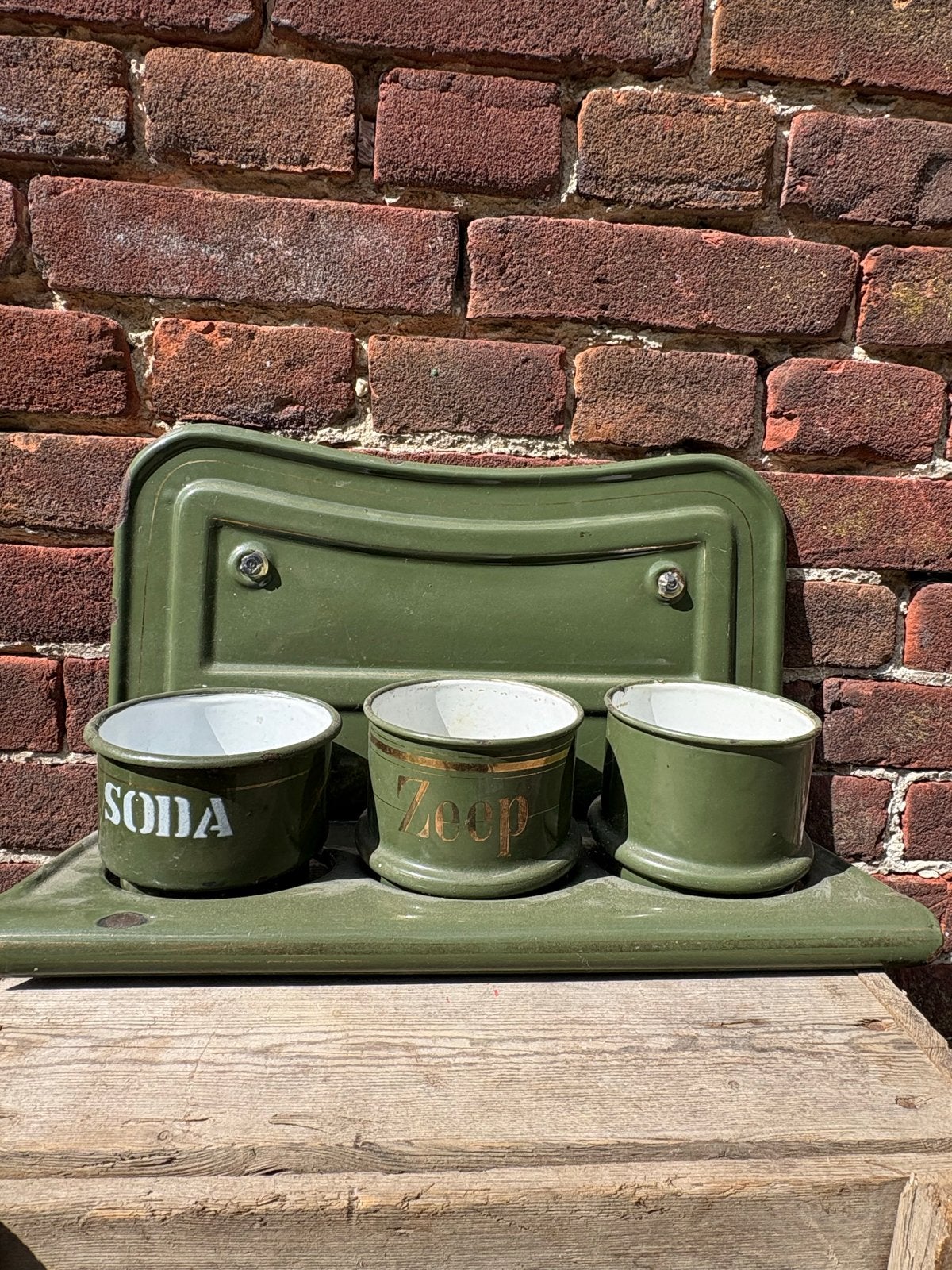 Vintage Emaille Soda en Zeep Set - Groen, Antiek en Kunst, Antiek | Emaille, Ophalen of Verzenden