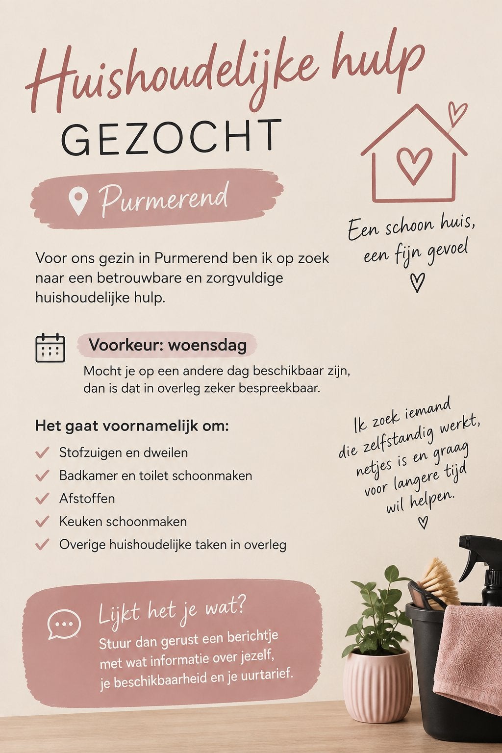 Huishoudelijke hulp gezocht – Purmerend, Overige niveaus, Overige vormen