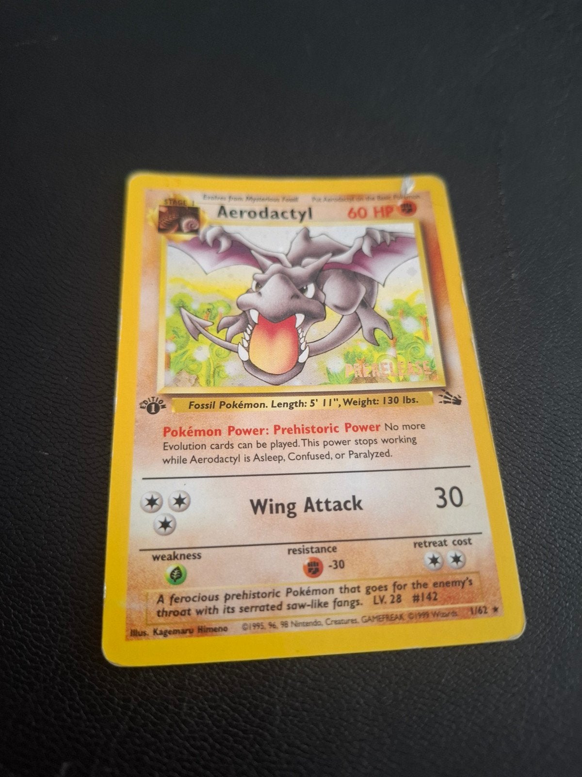 Aerodactyl Pokémon Kaart 1/62 Fossil Set (Pre-release), Ophalen of Verzenden, Gebruikt, Losse kaart