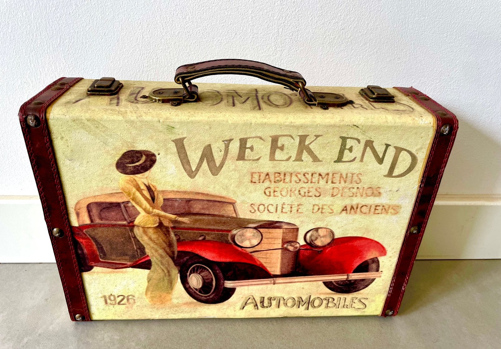 1920-Vintage-stijl-Hout tas/koffer-36x25 cm, Ophalen of Verzenden, Leer
