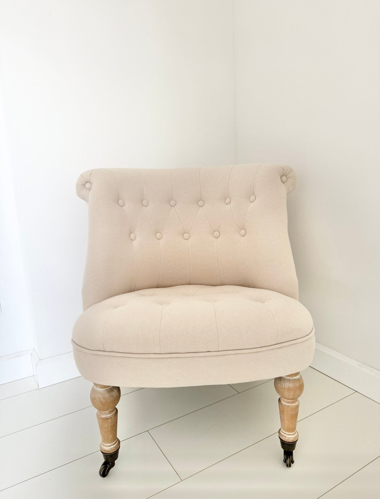 Linnenkleurig gecapitonneerde fauteuil maison du monde, Ophalen, Eenpersoons, Klassiek, 75 tot 100 cm