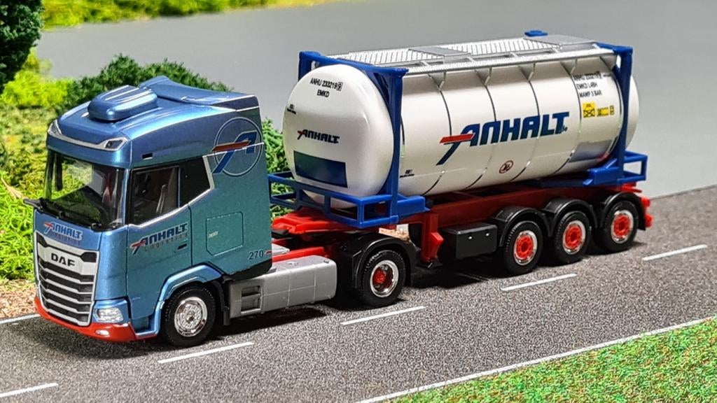 056 Herpa Anhalt DafXG tankcontainer trailer, Ophalen of Verzenden, Nieuw, Bus of Vrachtwagen, Herpa