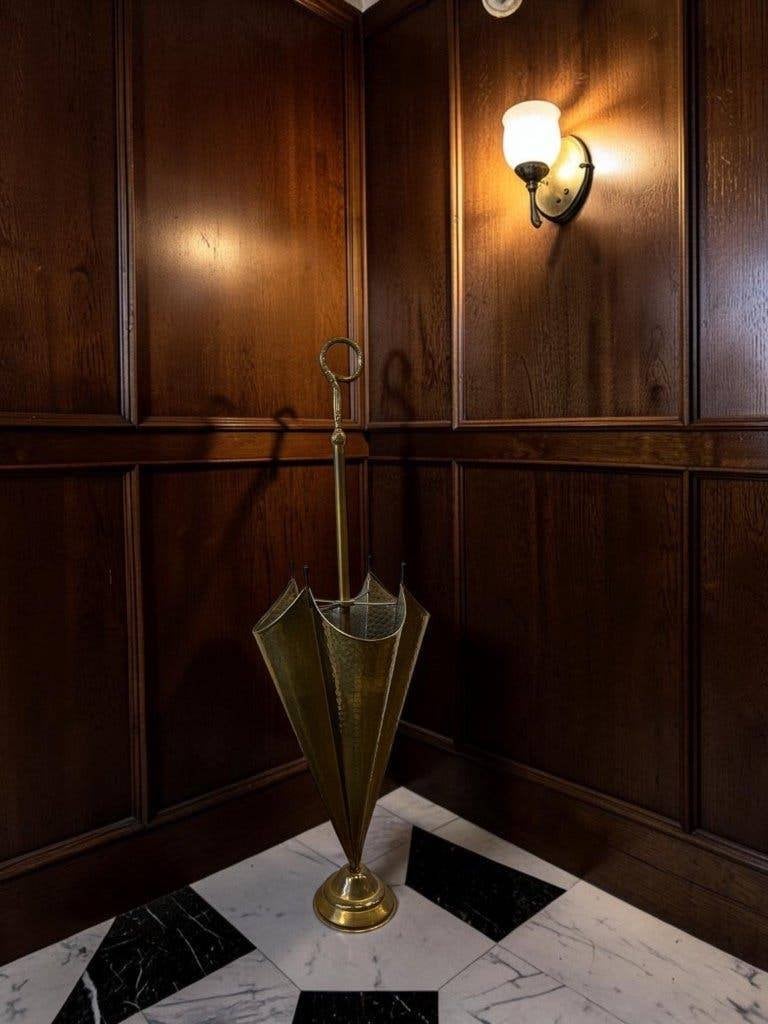 vintage gouden koperen paraplubak in de vorm van een paraplu, Huis en Inrichting, Woonaccessoires | Paraplubakken, Ophalen, Overige materialen